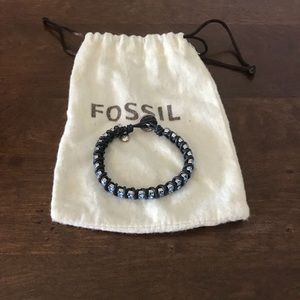 Navy Blue Fossil Bracelet with Light Blue Stones